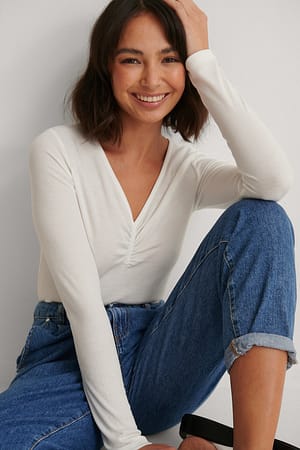 Offwhite Ruched Rib Top