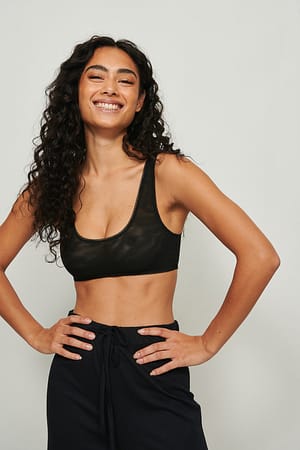 Black Mesh-top med tungekant