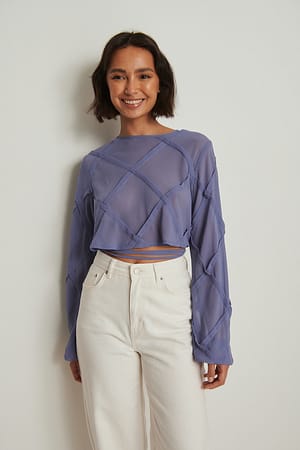 Blue/Grey Bluse med lange ærmer og sømdetalje