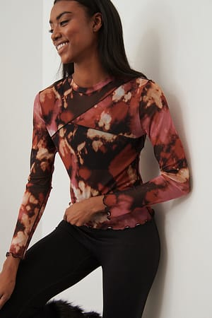 Pink Print Netztop mit Nahtdetail