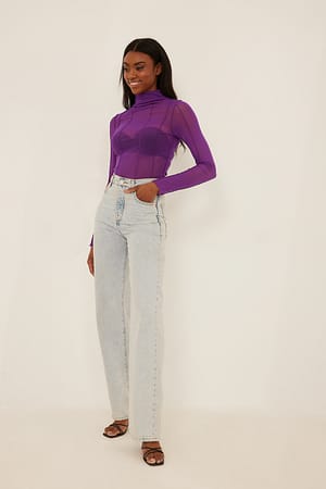 Purple Top i net med sømdetalje