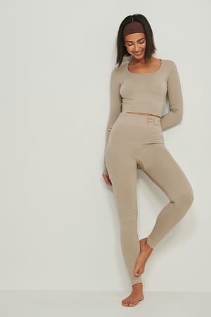 Beige Nahtlose Strumpfhose mit hoher Taille