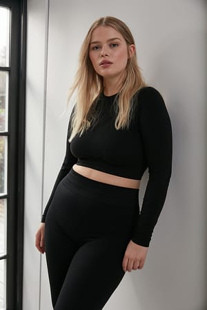 Black Sans Couture Top Manches Longues