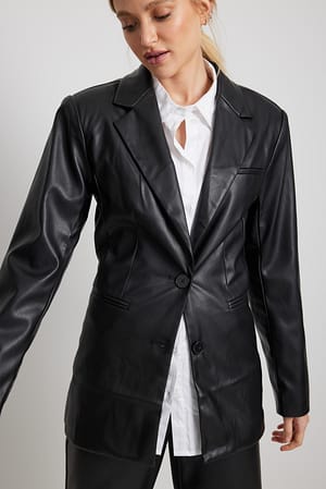Black Sharp PU Blazer