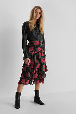 Sheer Frill Midi Skirt