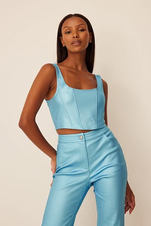 Blue Shiny Corset Detail Top
