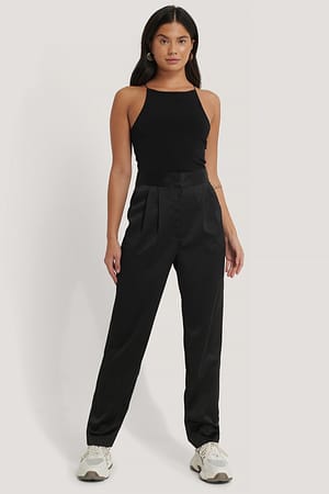 Black Shiny Tapered Pants