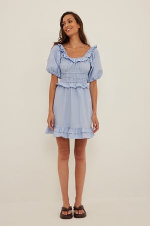 Shirred Cotton Mini Dress