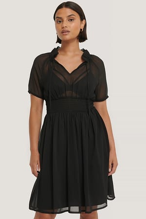 Black Gerafftes Kurzärmeliges Smock-Top