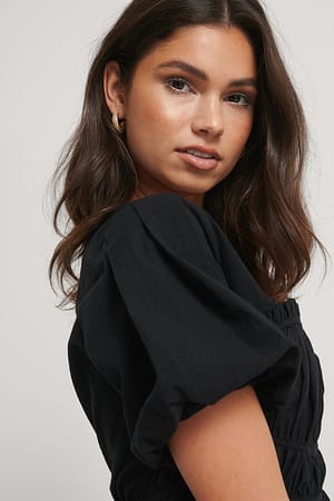 Black Kortærmet Rynket Bluse