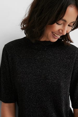Short Sleeve Glitter Knitted Sweater