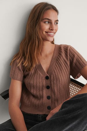 Dusty Pink Short Sleeve Knitted Cardigan