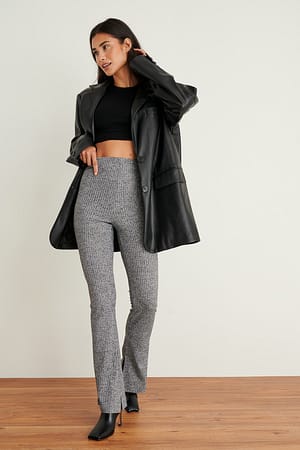Dark Grey Melange Ribbade byxor med sidoslits