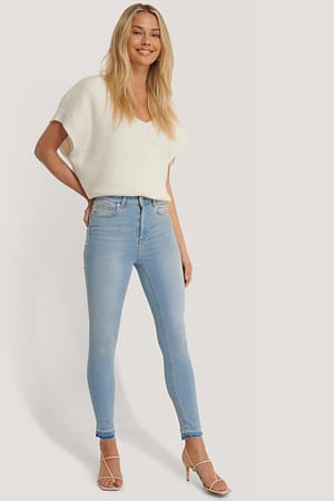 Light Blue Skinny High Waist Open Hem Jeans