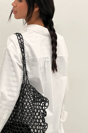 Black Bolsa de tela fina con perlas