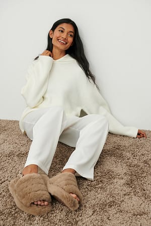 Taupe Slingback Teddy-Slippers