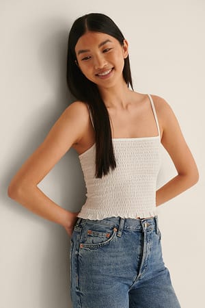 White Økologisk singlet med smockdetalje