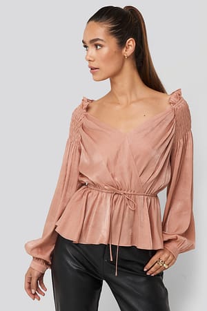 Dusty Pink Smock Shoulder Drawstring Blouse