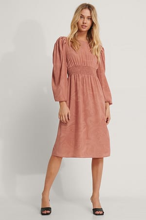 Marble Print Smock Waist Printed Midi Dress
