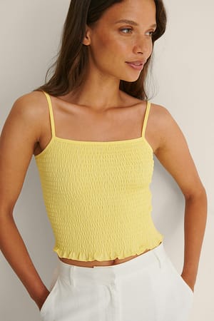 Light Yellow Økologisk singlet med smockdetalje