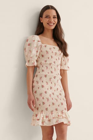 Vintage Flower Organisches Minikleid mit Smock-Detail