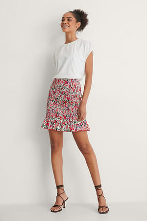 Multi Floral Print Smocked Frill Mini Skirt