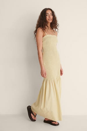 Dusty Yellow Smocked Maxi Dress