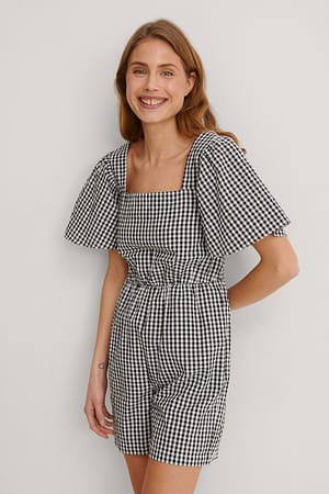 Black Check Gesmockt Playsuit