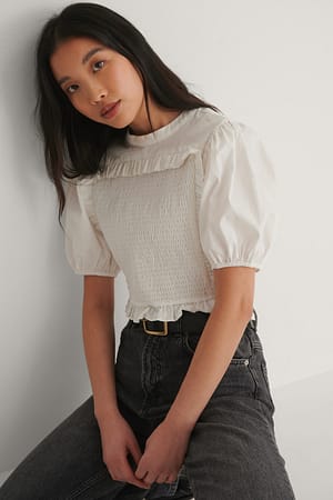 White Gesmockte Crop-Top