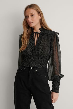 Dots Smocked Waist Blouse
