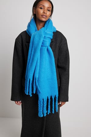 Aqua Blue Soft Braided Tassle Scarf