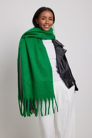 Strong Green Soft Braided Tassle Scarf