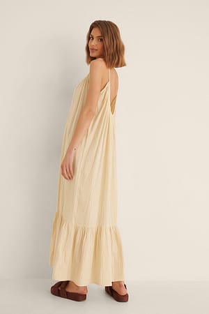 Beige Soft Cotton Maxi Panel Dress