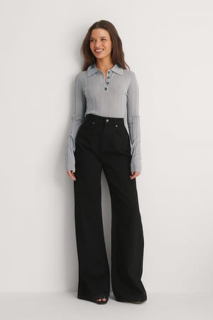 Black Bløde faste vide jeans