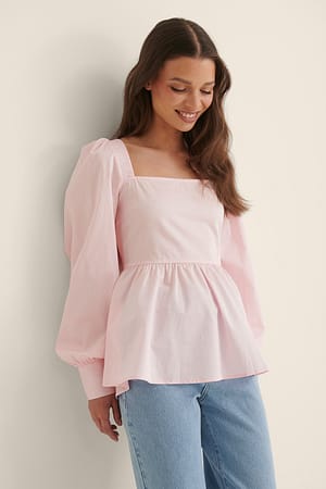 Blush Pink Gerecycleerde blouse met vierkante halslijn