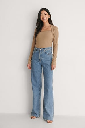 Dark Beige Bolero top med firkantet hals og detaljer