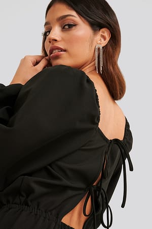 Black Square Neck Open Back Jumpsuit