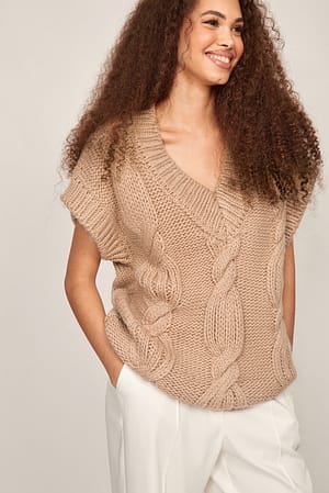 Beige Chaleco de punto
