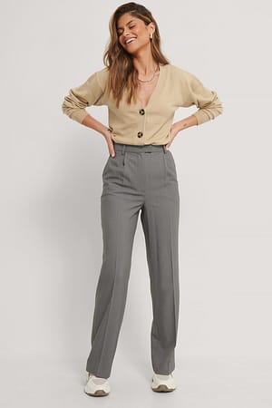 Dark Grey Pantalón De Traje Con Plizado Delantero