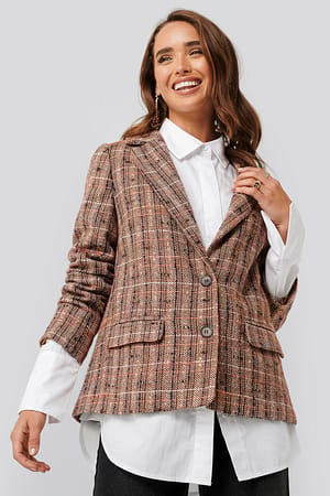 Brown Check Straight Fit Checked Blazer