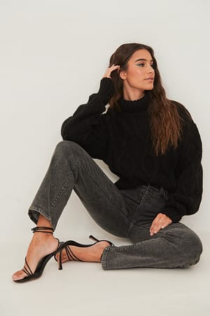 Washed Grey Jean taille haute droit biologiques