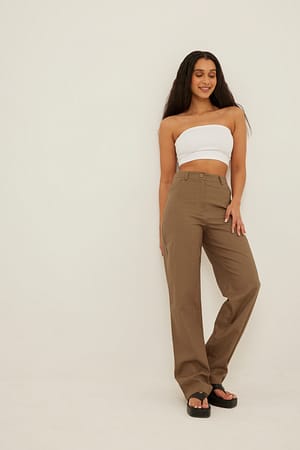 Brown Rechte lange broek van linnenmix