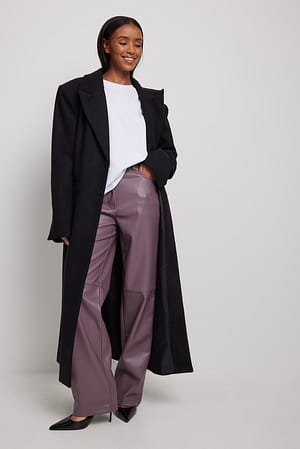 Purple Straight PU Pants