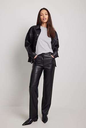 Black Straight PU Pants