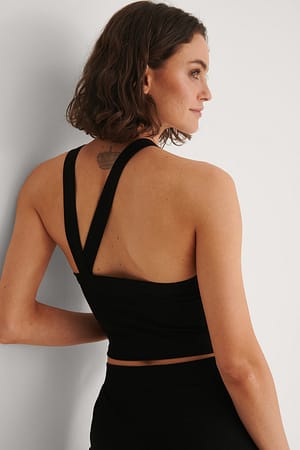Black Strap Detail Rib Singlet