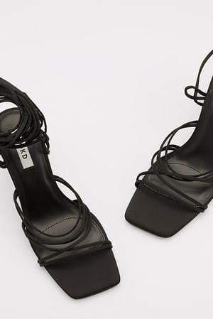 Black Strappy Satin Heels