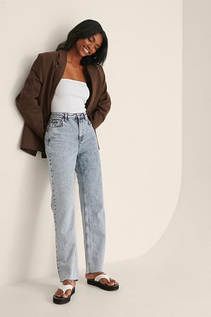 Acid Blue Straight High Waist Raw Hem Jeans
