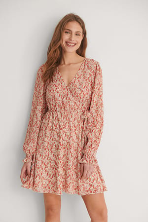 Rose/Flower Structured Overlap V-Neck Dress