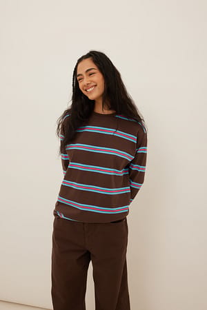 Brown Stripe Langarm-T-Shirt
