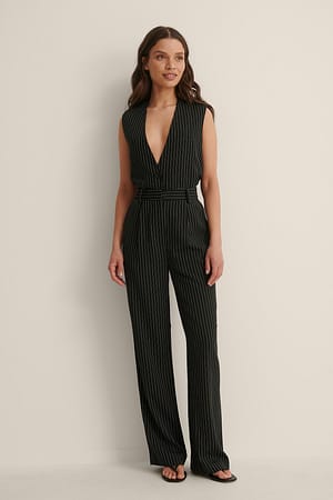 Black Striped Straight Suit Pants